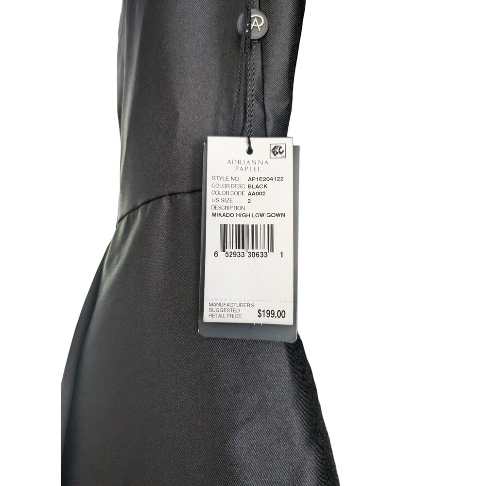 Adrianna Papell Womens Mikado Asymmetric Black Evening Dress Gown Size 2 - Picture 4 of 5